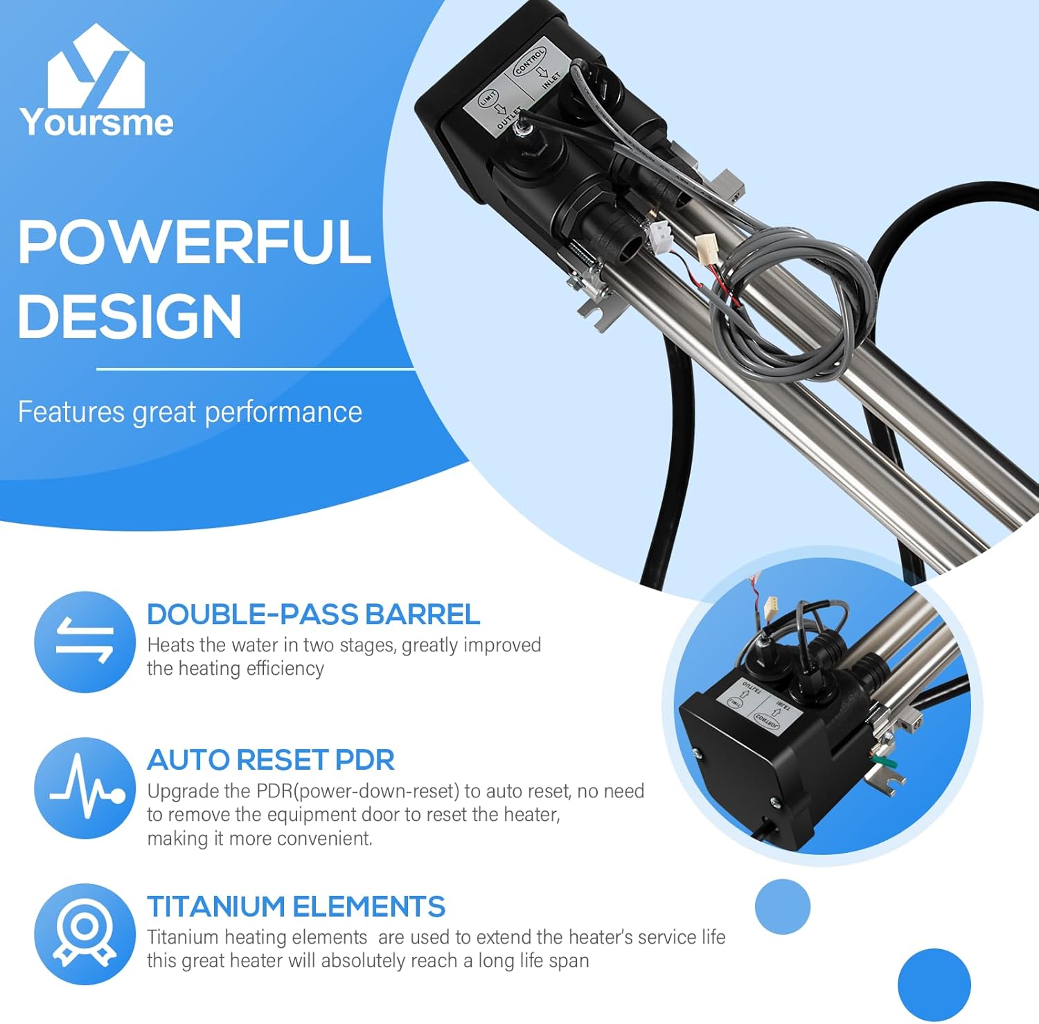 Yoursme 6kW Low-Flow PDR Titanium Heater with Sensors Kit Replacement for Hot Spring/Watkins/Tiger River/Limelight Hot Tub Spa No-Fault, 230V/6Kw,115V/1.5Kw, Replace # 26-C3160-1S, C3160-1S, 73790